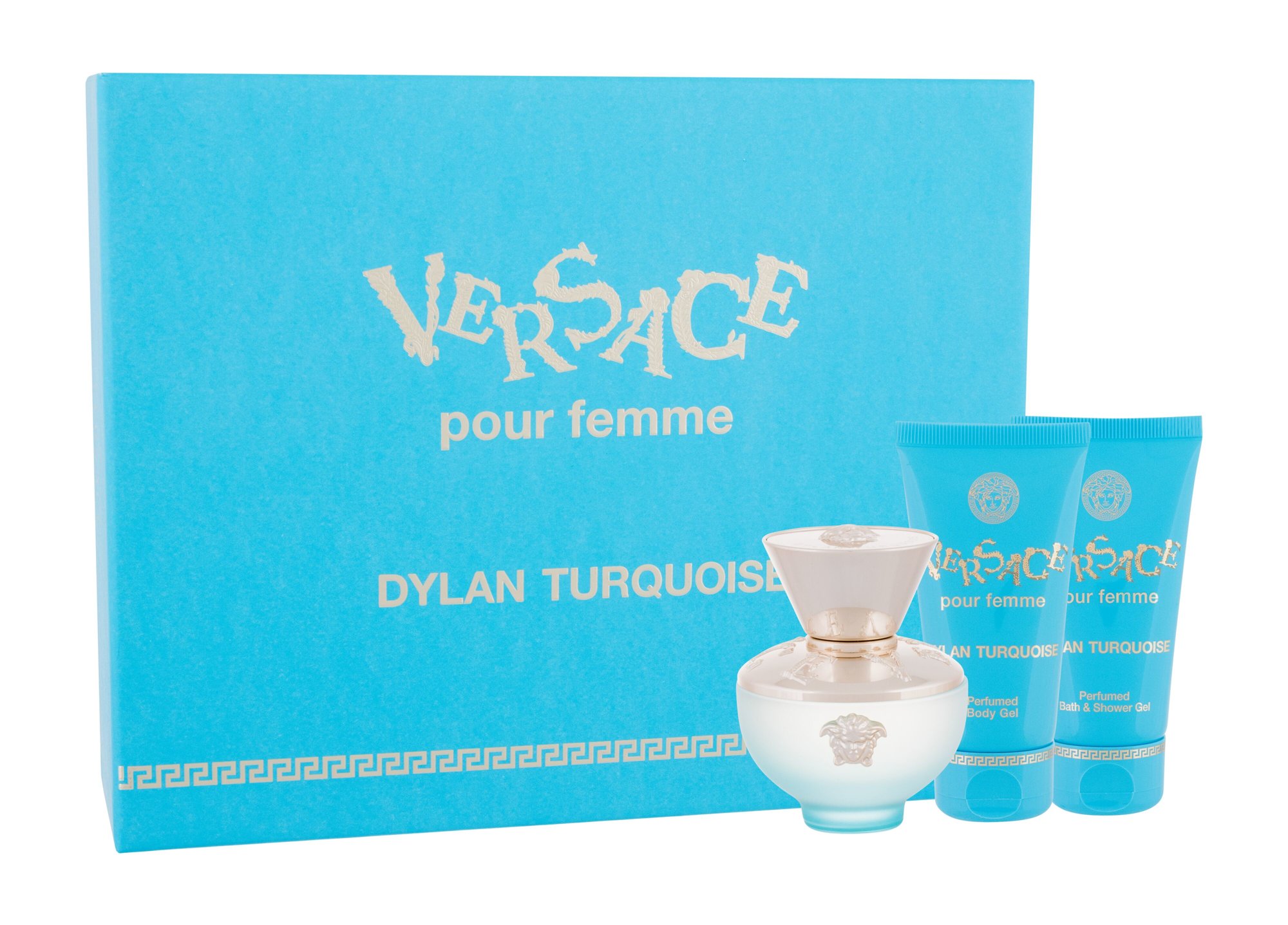 Versace Dylan Turquoise 50ml Edt 50 ml + Shower Gel 50 ml + Body Gel 50 ml Kvepalai Moterims EDT Rinkinys (Pažeista pakuotė)