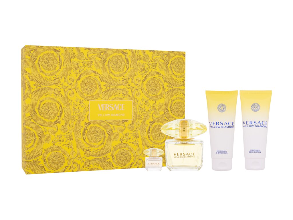 Versace Yellow Diamond Eau De Toilette 90 ml Edt 90 ml + Body Lotion 100 ml + Shower Gel 100 ml + Edt 5 ml Damaged box Set