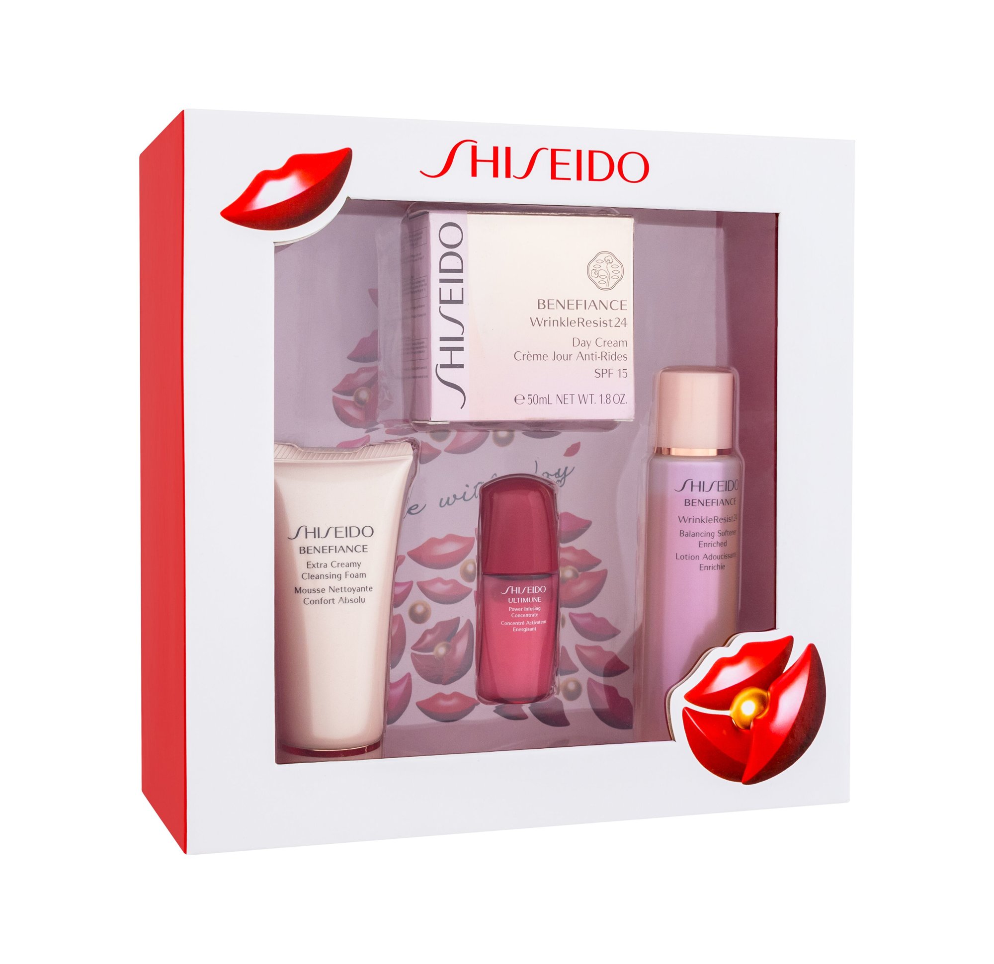 Shiseido Benefiance Wrinkle Resist 24 185ml 50ml Wrinkle Resist 24 Day Cream SPF15 + 50ml Cleansing Foam + 75ml Wrinkle Resist 24 Bal.Softener Enriched + 10ml Ultimune Power Infusing Concentrate dieninis kremas Rinkinys