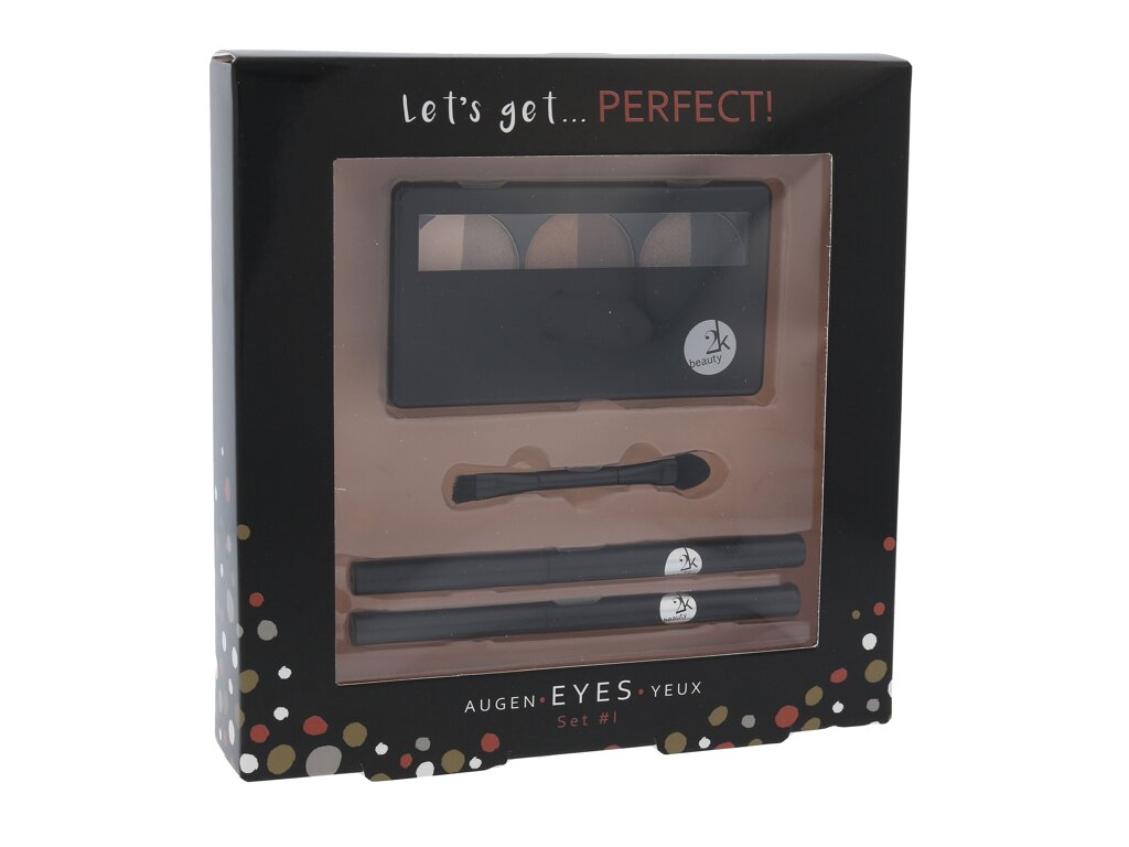2K Let´s Get Perfect! 6,6g Pallete of eyeshadow 3 x 2,2 g +  applicator of eyeshadow 1 pc + Eye pencil 0,2 g 086 + Eye pencili 0,2 g 088 kosmetika moterims Rinkinys