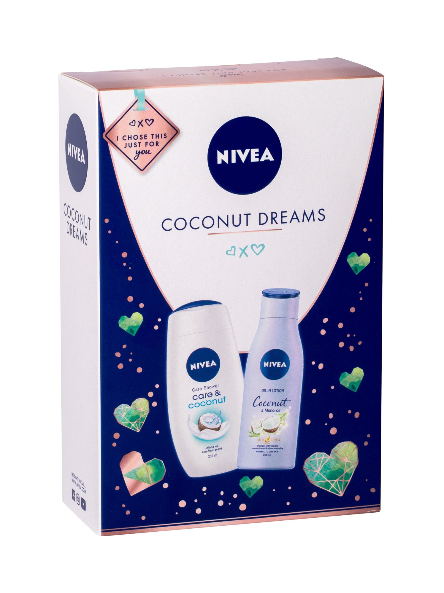 Nivea Care & Coconut 250ml Shower Cream 250 ml + Coconut & Monoi Oil 200 ml dušo kremas Rinkinys (Pažeista pakuotė)