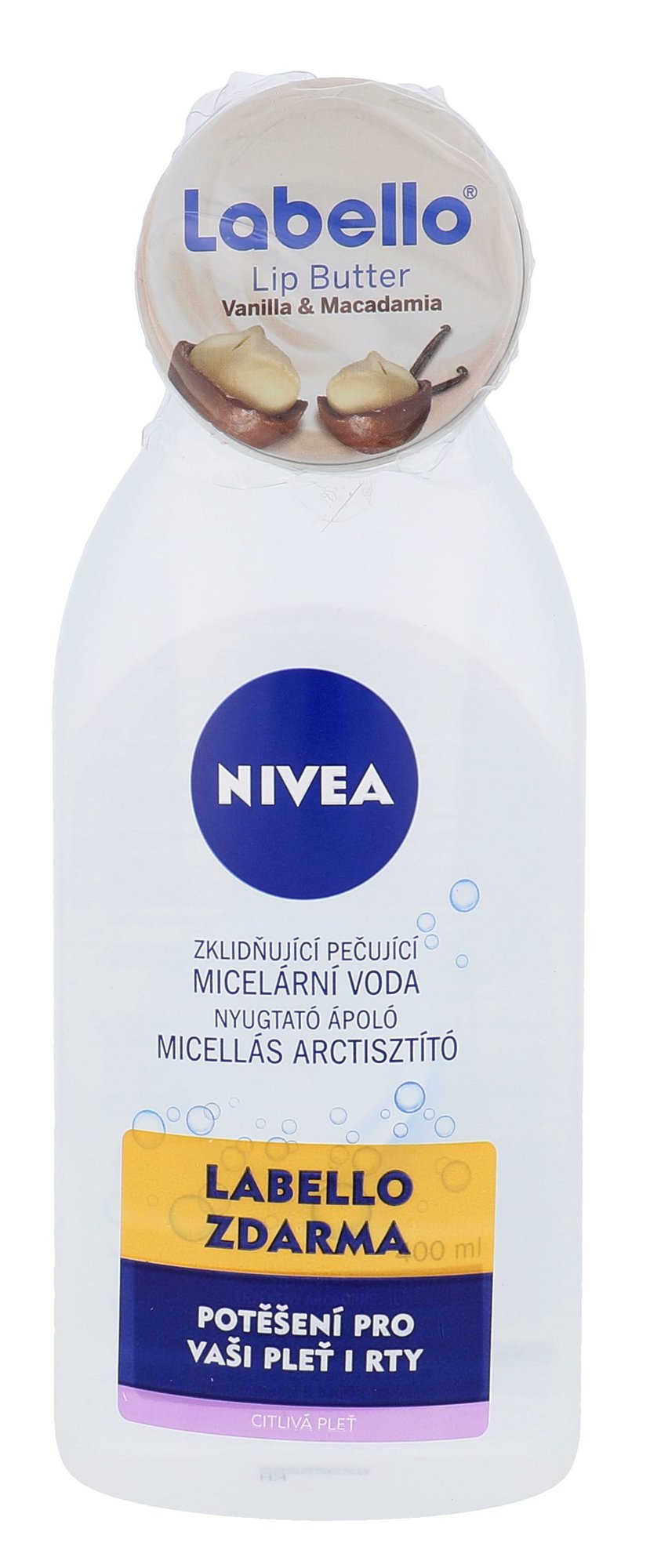 Nivea Sensitive 3in1 Micellar Cleansing Water 400ml Micellar water 400 ml + Lip care Labello Lip Butter 19 ml Vanilla & Macadamia micelinis vanduo Rinkinys