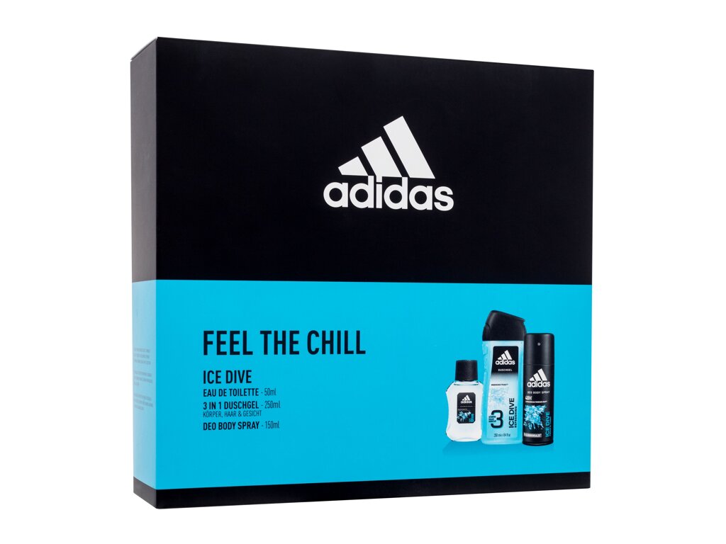 Adidas Ice Dive 50ml Edt 50ml + 150ml Deospray + 250ml Shower gel Kvepalai Vyrams EDT Rinkinys (Pažeista pakuotė)
