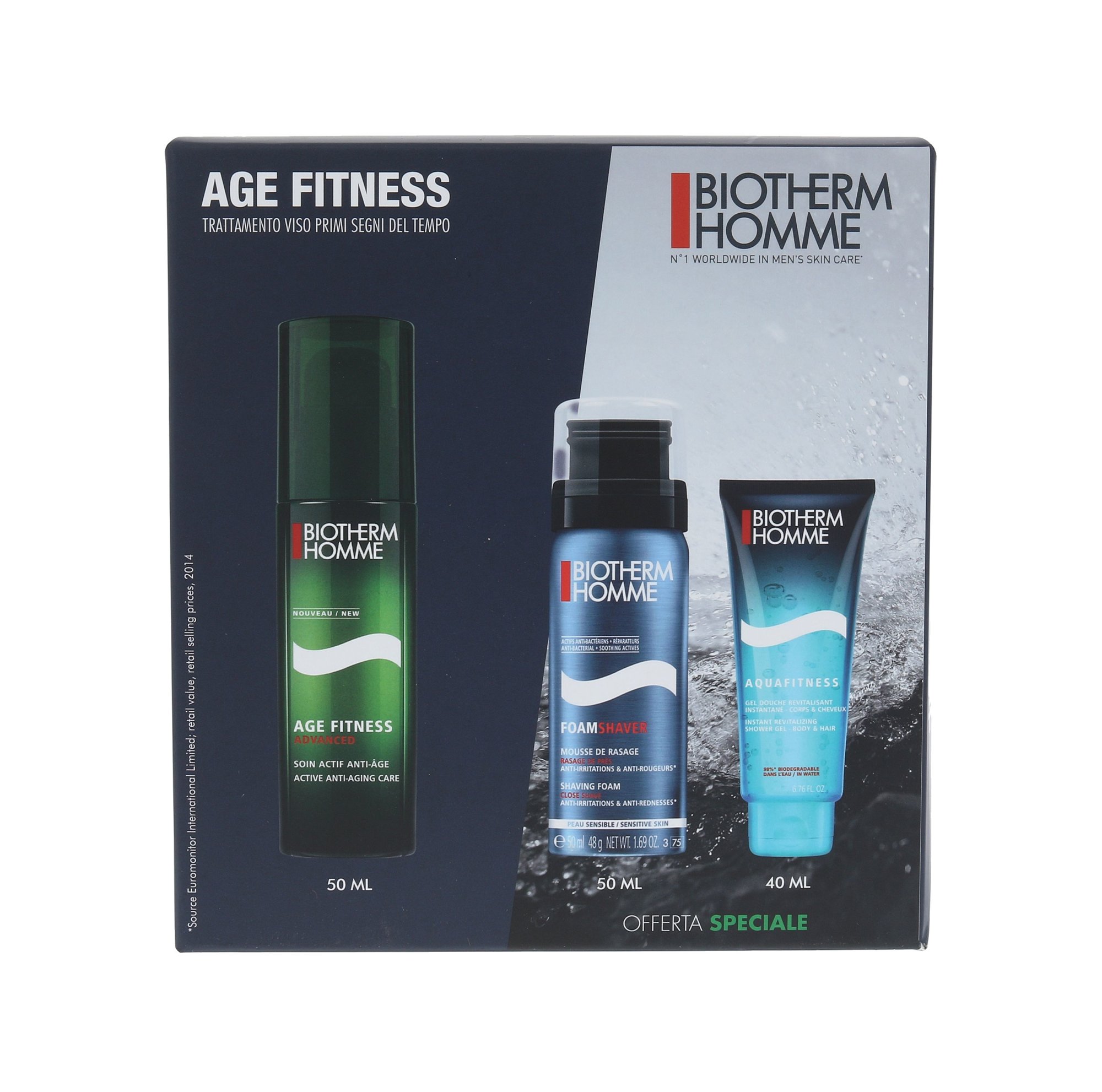 Biotherm Homme Age Fitness Advanced 50ml Skin Care Homme Age Fitness Advanced 50 ml +  Homme Foam Shaver 50 ml + Shower Gel Homme Aquafitness 40 ml dieninis kremas Rinkinys