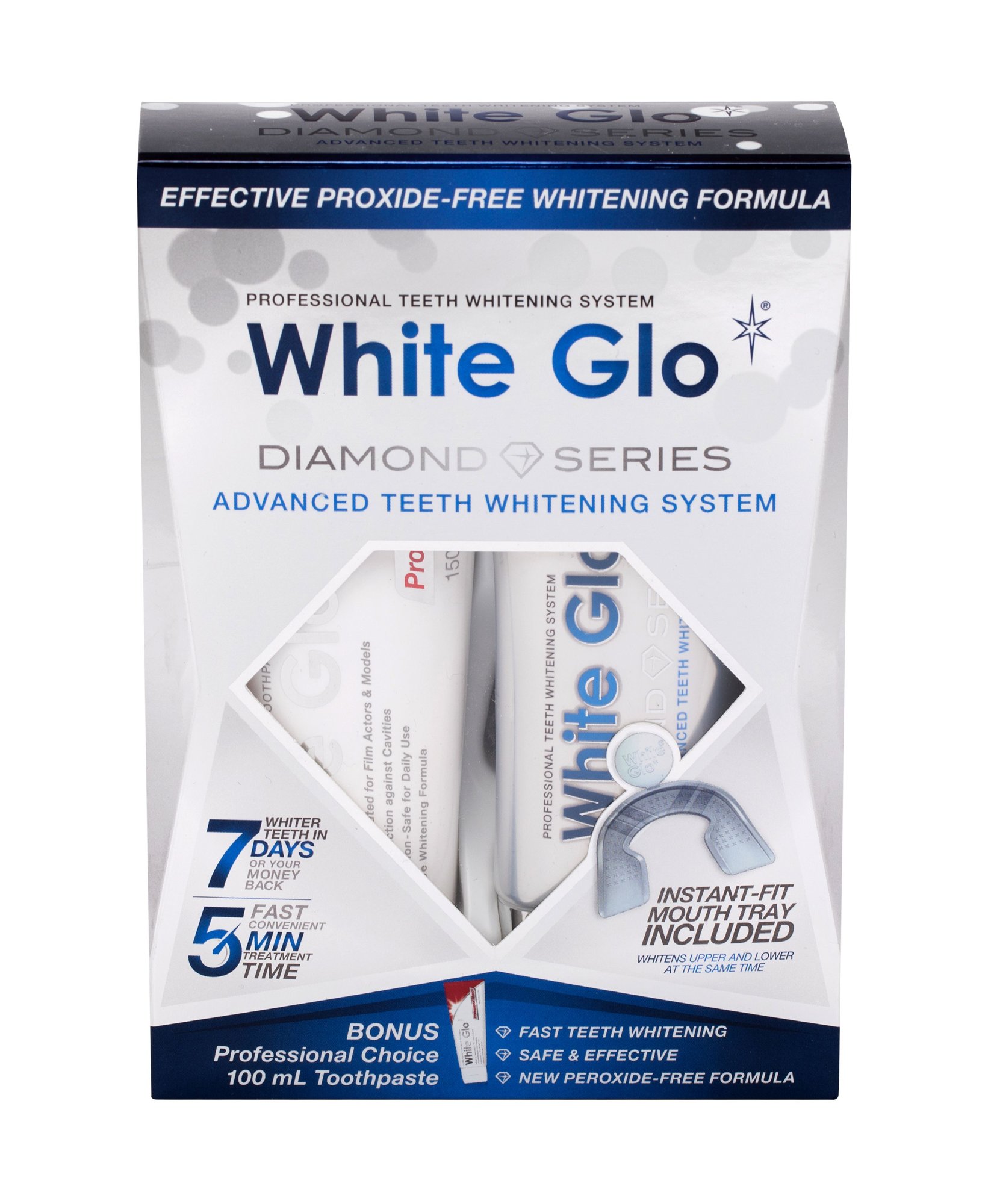 White Glo Diamond Series Advanced teeth Whitening System 50ml Whitening Gel 50 ml + Tooth Paste Professional Choice 100 ml dantų balinimui Rinkinys (Pažeista pakuotė)