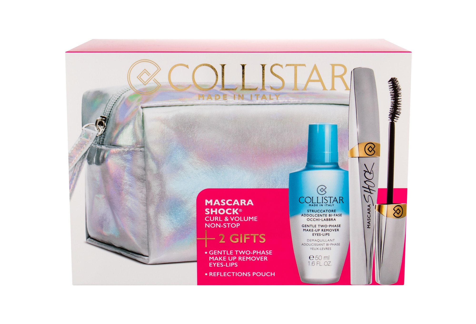 Collistar Shock 8ml Mascara 8 ml + Gentle Two Phase 50 ml + Cosmetic Bag blakstienų tušas Rinkinys