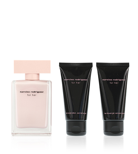 Narciso Rodriguez For Her 50ml Narciso Rodriguez For Her eau de parfum for women 50 ml + tělov&eacute; ml&eacute;ko 50 ml + sprchov&yacute; gel 50 ml gift set kvepalai Moterims EDP Rinkinys