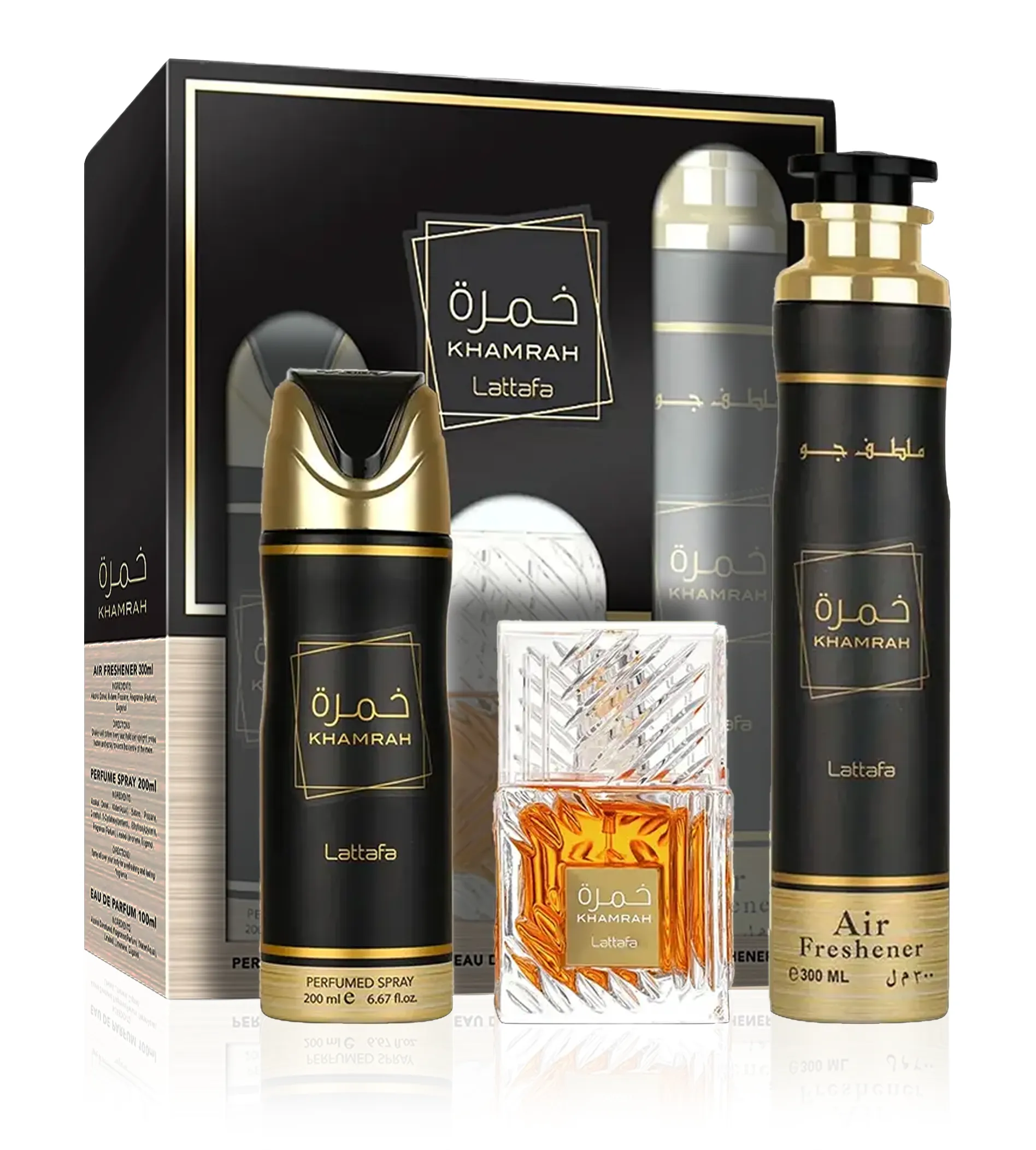 Lattafa Khamrah Lattafa Khamrah SET U (EDP 100ml + DEO 200ml + Air Freshener 300ml) Kvepalai Unisex Rinkinys