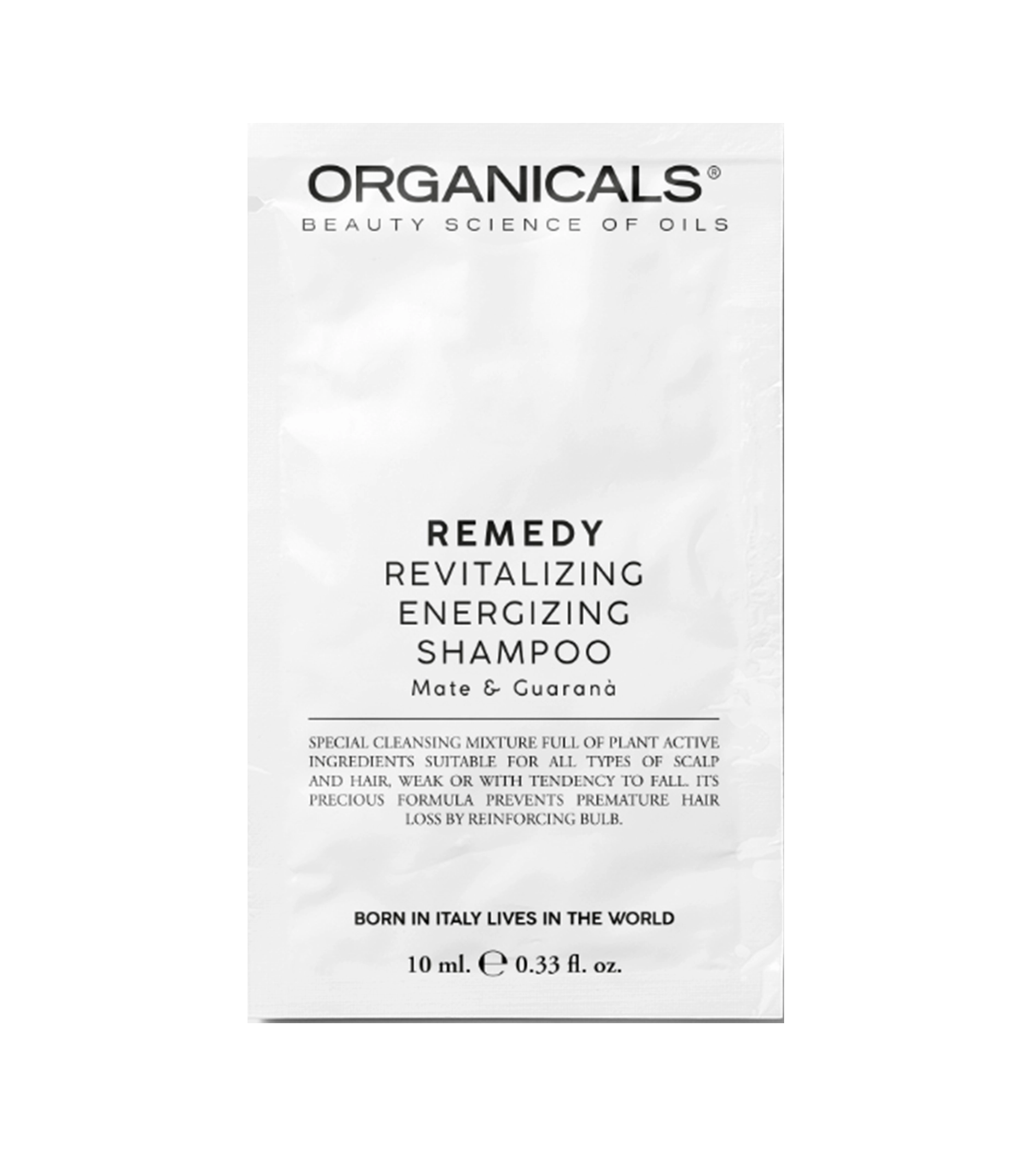 Organicals revitalizačn&iacute; &scaron;ampon 10 ml REMEDY Revitalizing Shampoo Mate & Guarana Plaukų &scaron;ampūnas