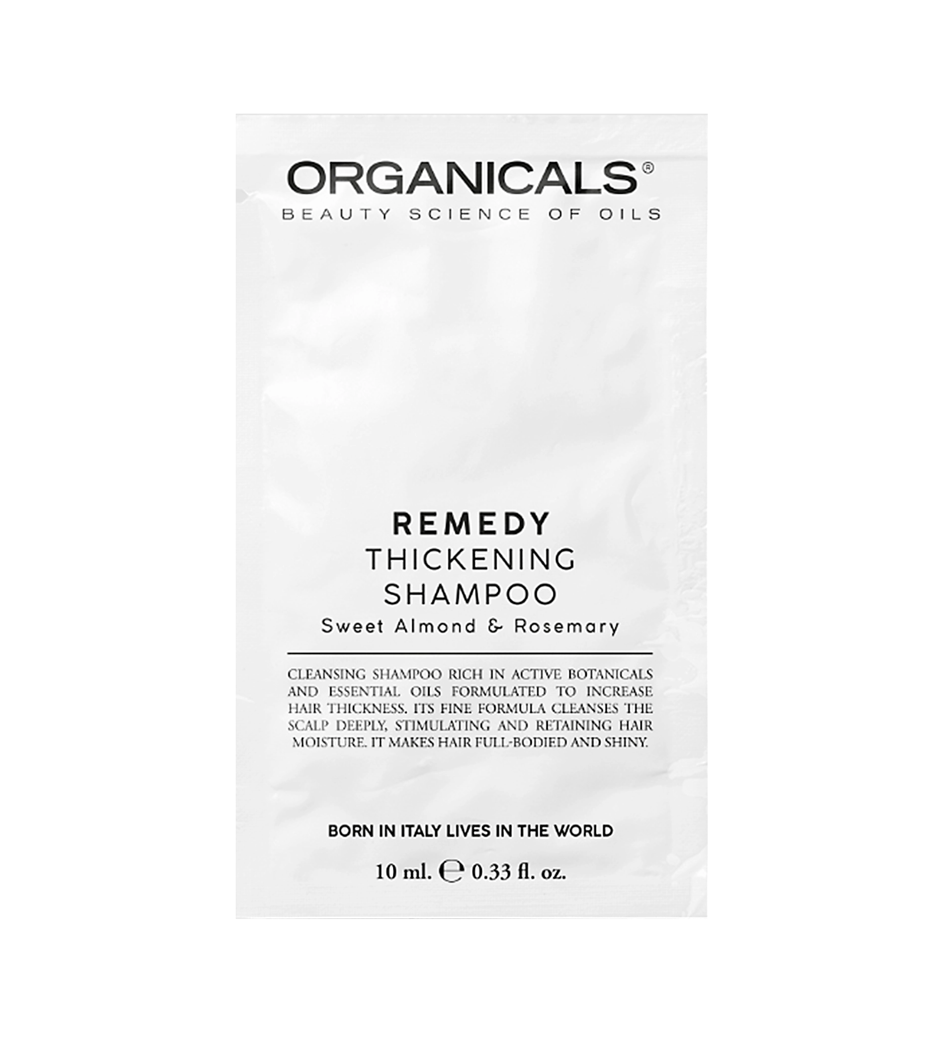 Organicals posiluj&iacute;c&iacute; &scaron;ampon pro jemn&eacute; vlasy 10 ml REMEDY Thickening Shampoo Sweet Almond & Rosemary Plaukų &scaron;ampūnas