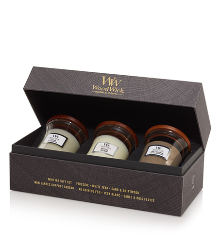 WoodWick Woodwick Fireside, White Teak a Sand & Driftwood kvepianti žvakė