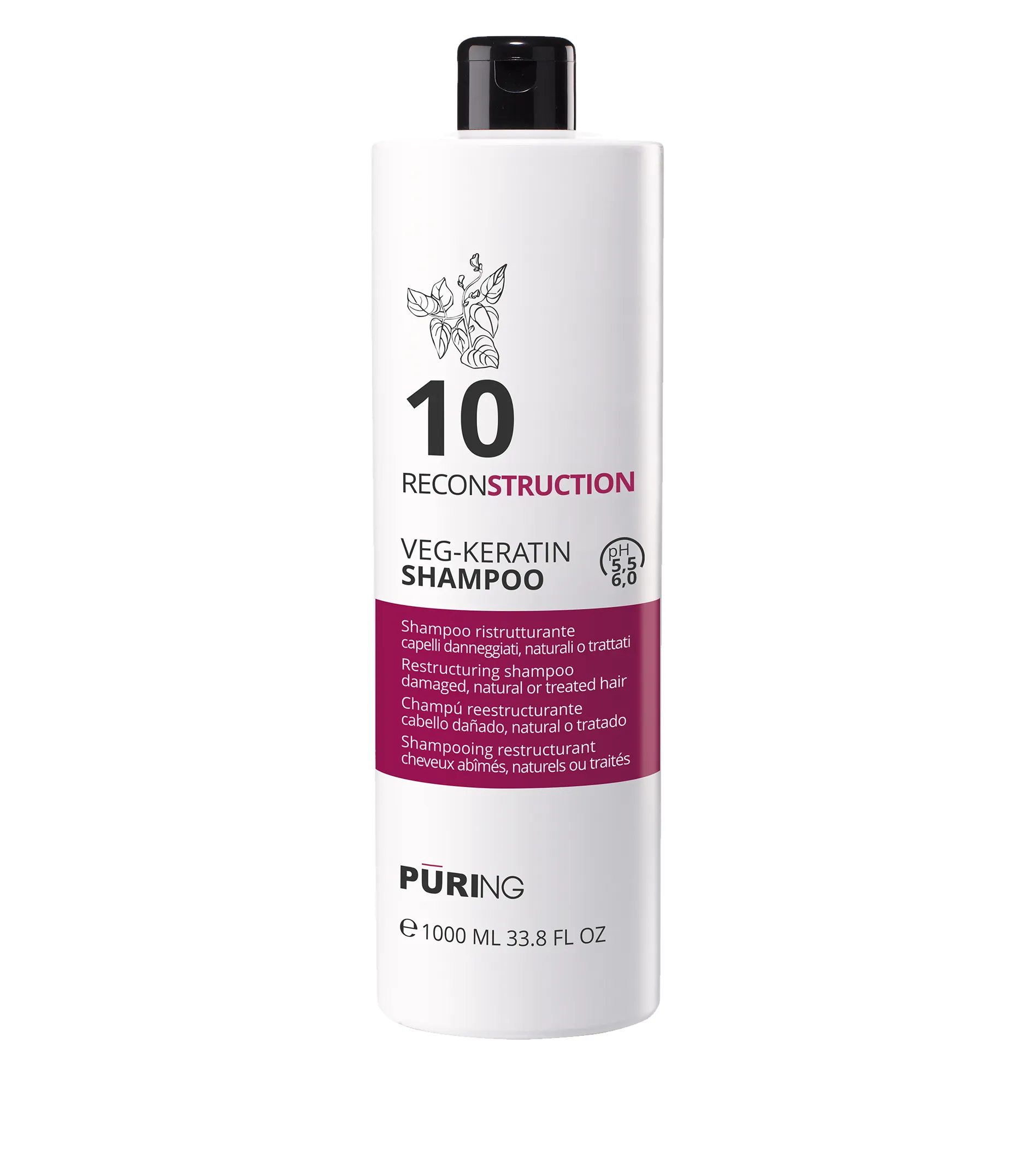 P&Uuml;RING regenerating shampoo 1000 ml PR 10 Reconstruction Veg-Keratin Shampoo Plaukų &scaron;ampūnas Unisex