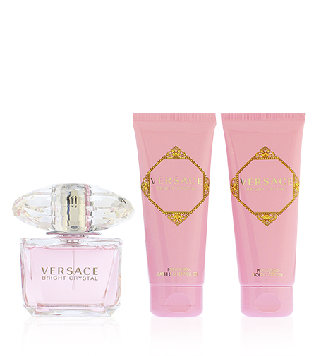 Versace Bright Crystal 90ml Versace Bright Crystal eau de toilette for women 90 ml + tělov&eacute; ml&eacute;ko 100 ml + sprchov&yacute; gel 100 ml + kosmetick&aacute; ta&scaron;ka gift set kvepalai Moterims EDT Rinkinys