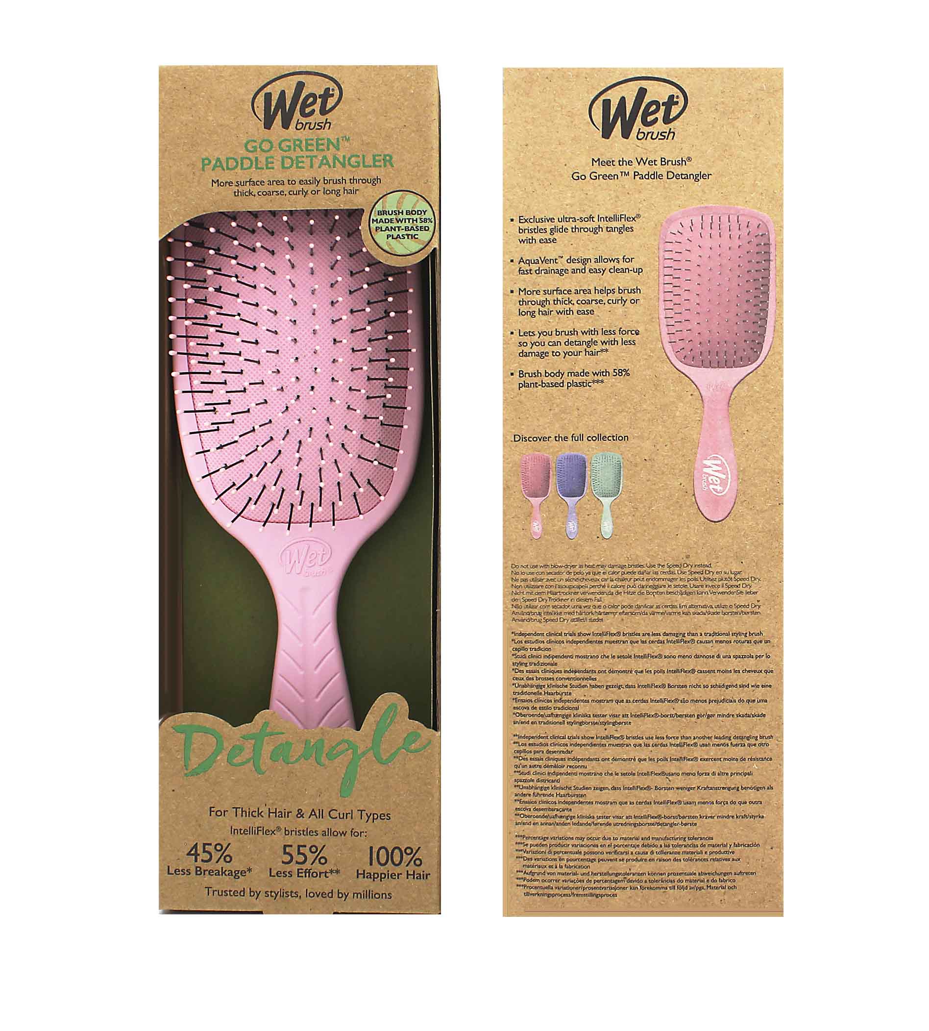 Wet Brush hairbrush Pink Go Green Paddle Detangler Plaukų &scaron;epetys Plaukų &scaron;ukavimo įrankis