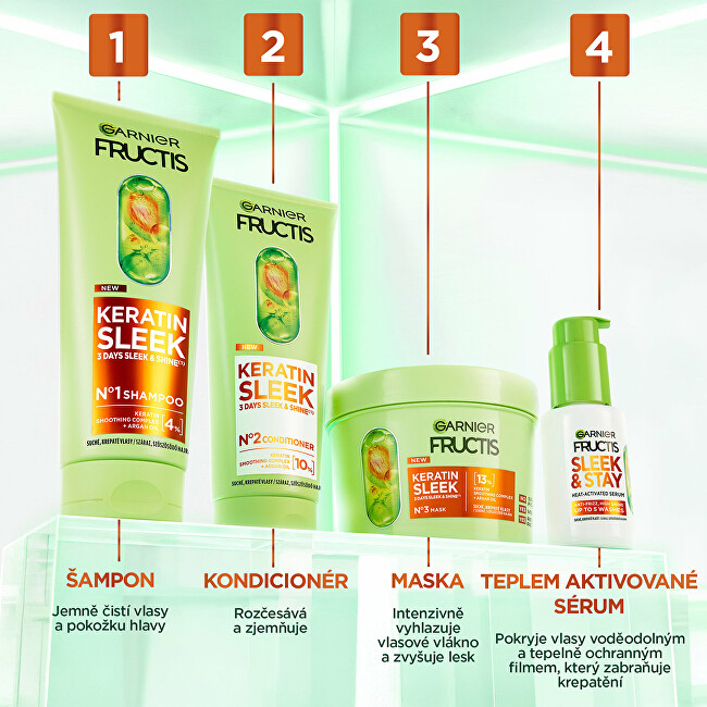 Garnier Shampoo for dry and frizzy hair Fructis Keratin Sleek (Shampoo) 200 ml 200ml &scaron;ampūnas