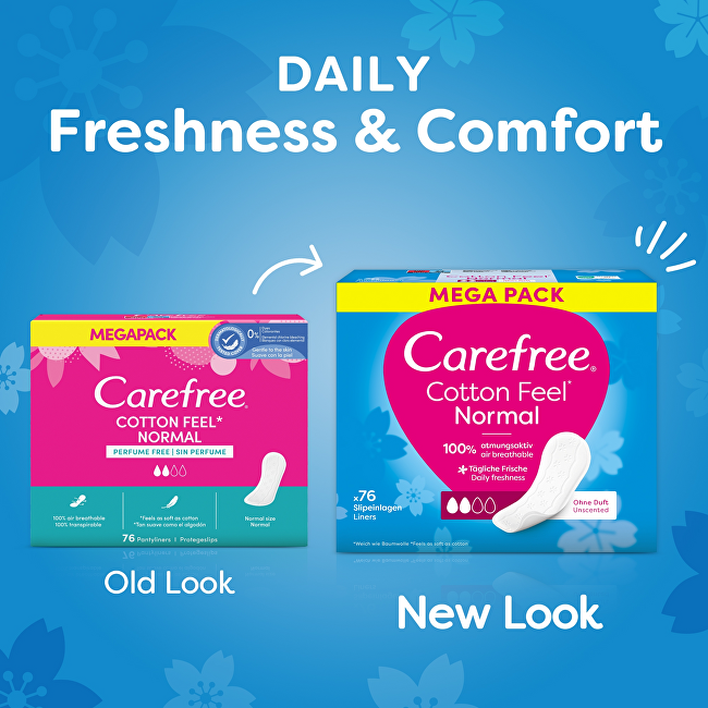 Carefree Cotton Feel Normal panty liners with cotton extract 76 pcs Intymios higienos priemonė