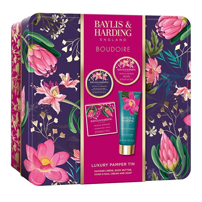 Baylis & Harding Boudoire Body Care Gift Set in Tin - Tropical Paradise, 4pcs Vonios ir du&scaron;o priemonė Moterims