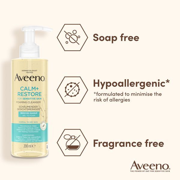 Aveeno Calm+Restore&trade; Foaming Cleanser 200 ml 200ml makiažo valiklis