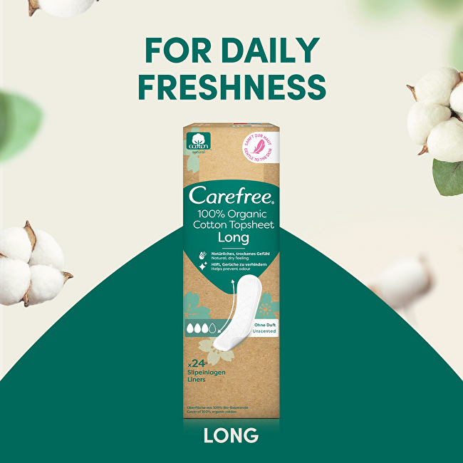Carefree Organic Cotton Long Panty Liners 24 ks Intymios higienos priemonė