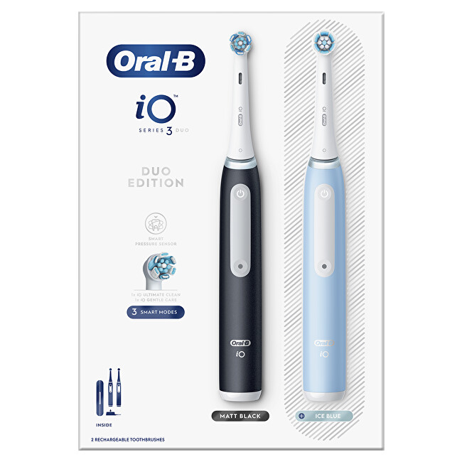 Oral B Electric toothbrush Series iO 3 Duo Black/Ice Blue 2 pcs dantų &scaron;epetėlis