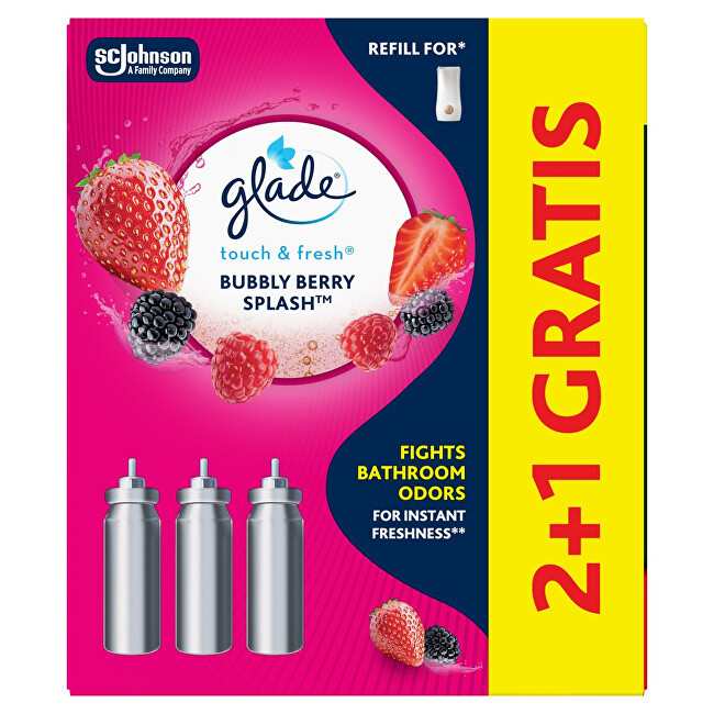 Glade Touch & Fresh Bubble Berry Splash 2+1 Air Freshener Refill Set namų kvapas
