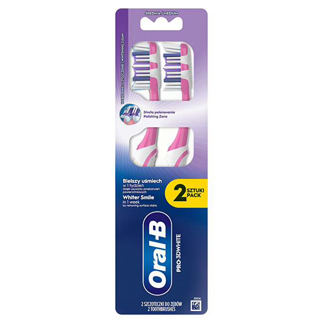 Oral B Pro-3D White Whitening Clean Medium Toothbrush 2 pcs dantų &scaron;epetėlis