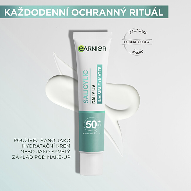 Garnier Daily fluid against skin imperfections SPF 50+ PureActive Salicylic (Daily UV Invisible + Matte) 40 ml 40ml vietinės priežiūros priemonė