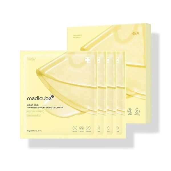 Medicube Set of gel face masks against pigment spots Kojic Acid (Turmeric Brightening Gel Mask) 4 x 28 g Moterims