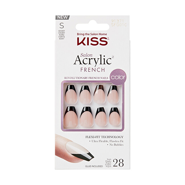 Kiss Adhesive nails Salon Acrylic French Color - Flame 28 pcs Moterims