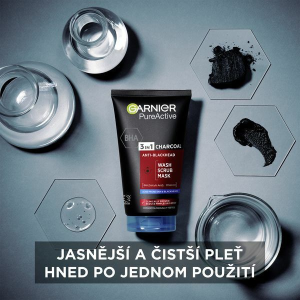 Garnier 3v1 Black Pure Active (Intensive Charcoal Anti-Blackhead) 150ml 150ml vietinės priežiūros priemonė