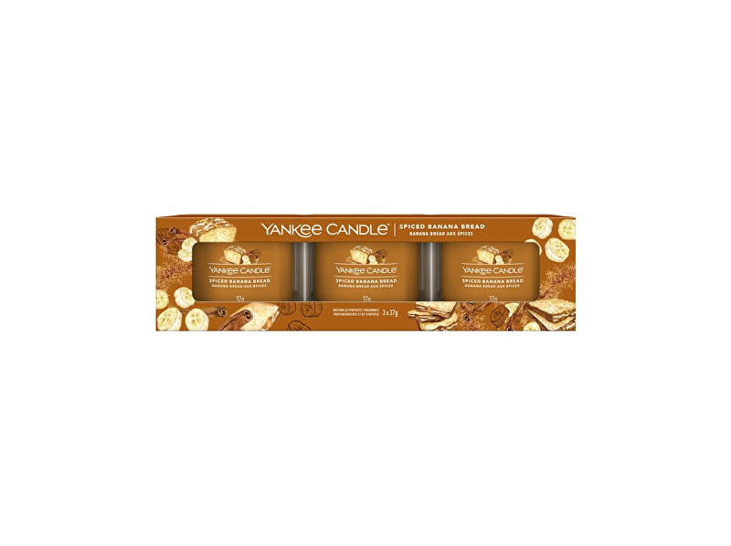 Yankee Candle Set of Votive Candles in Glass Spiced Banana Bread 3 x 37g namų kvapas