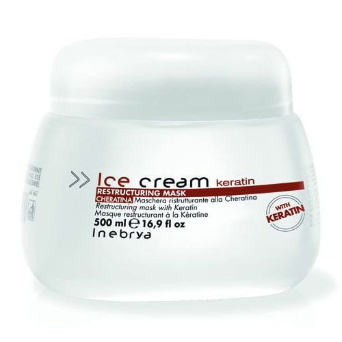 Inebrya Restructuring Mask with Keratin Ice Cream Keratin (Restructuring Mask) 500ml atstatomoji plaukų priežiūros priemonė
