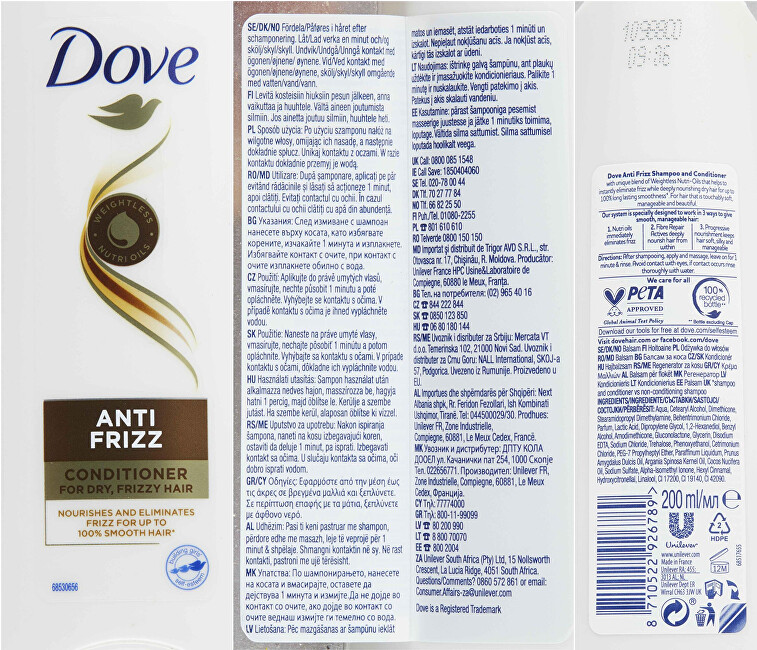 Dove Antifrizz (Conditioner) 200 ml 200ml plaukų balzamas