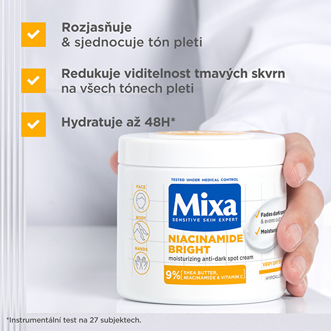 Mixa Moisturizing Anti-Dark Spot Cream 400ml vietinės priežiūros priemonė