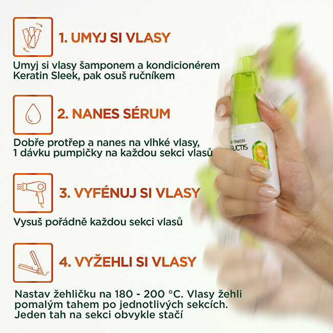 Garnier Serum for dry and frizzy hair Fructis Keratin Sleek (Heat-Activated Serum) 50 ml 50ml nenuplaunama plaukų priežiūros priemonė