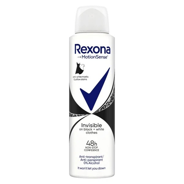 Rexona Antiperspirant spray Motionsense Invisible Black + White 150 ml 150ml Moterims