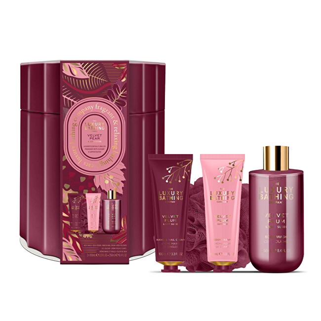 Grace Cole Velvet Plum & Soft Suede Hand & Body Care Gift Box - D&aacute;rkov&aacute; sada v plechov&eacute; d&oacute;ze ( 4 ks ) Vonios ir du&scaron;o priemonė Moterims