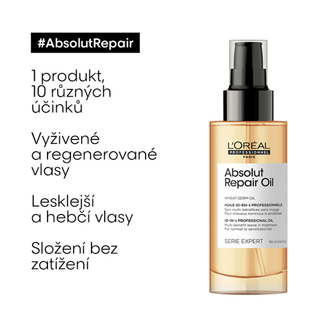 L&acute;Or&eacute;al Professionnel Multifunctional oil rinse-free treatment with protein and golden quinoa for dry and damaged hair Exp 90ml atstatomoji plaukų priežiūros priemonė
