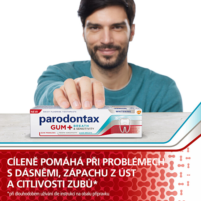 Parodontax Gum and Sensitive Whitening Toothpaste 75 ml 75ml burnos priežiūros priemonė periodontito profilaktikai ir gydymui