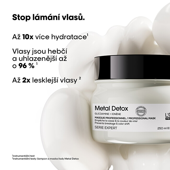 L'Or&eacute;al Professionnel Mask for colored and damaged hair, for hair shine, long-lasting color, rich texture Serie Expert Metal Detox ( Professional Mask) 150ml atstatomoji plaukų priežiūros priemonė