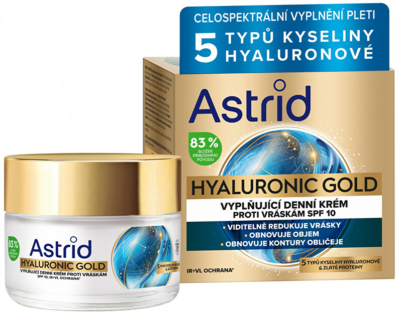 Astrid Anti-wrinkle filling day cream with gold proteins SPF 10 Hyaluronic Gold 50 ml 50ml Moterims