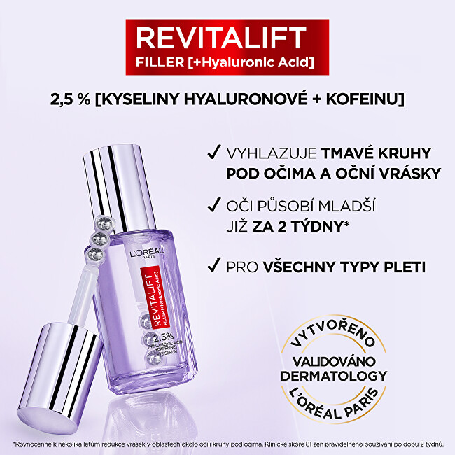 L&acute;Or&eacute;al Paris Eye serum with 2.5% hyaluronic acid Revita lift Filler (Eye Serum) 20 ml 20ml vietinės priežiūros priemonė