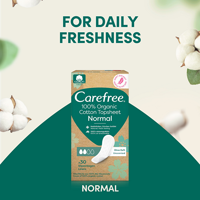 Carefree Organic Cotton Normal Panty Liners 30 ks Intymios higienos priemonė