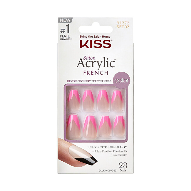 Kiss Adhesive nails Salon Acrylic French Color - Squared 28 pcs Moterims