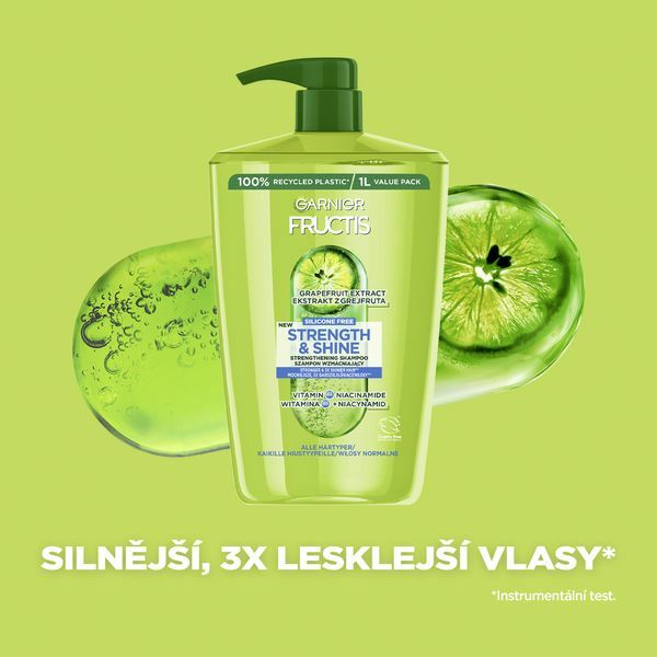 Garnier Strengthening shampoo for all hair types without shine and strength Fructis Strength & Shine ( Stren 1000ml &scaron;ampūnas