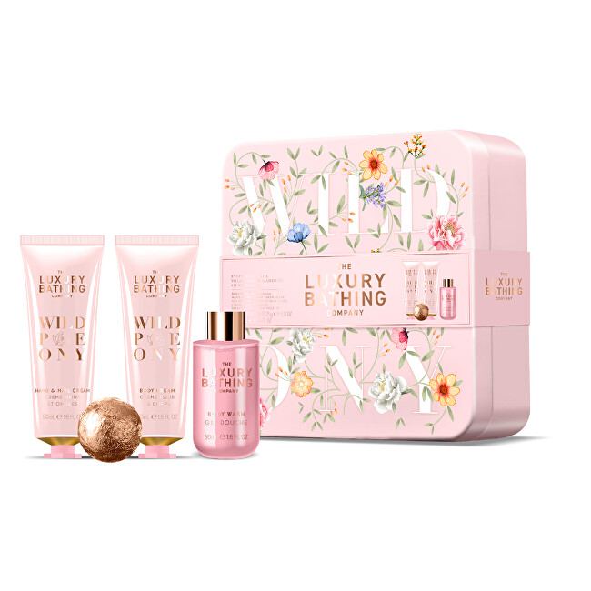 Grace Cole Peony Body Care Gift Box ( Pivoňka, Broskev & Malina ) - D&aacute;rkov&aacute; sada v plechov&eacute; d&oacute;ze ( 4 ks ) Vonios ir du&scaron;o priemonė Moterims