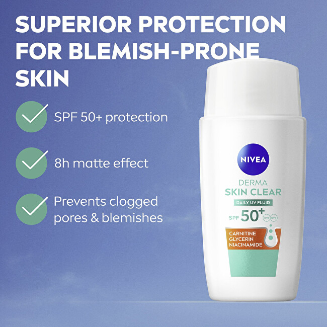Nivea Daily UV Fluid for Problematic Skin Derma Skin Clear SPF 50+ (Daily UV Fluid) 40 ml 40ml veido apsauga
