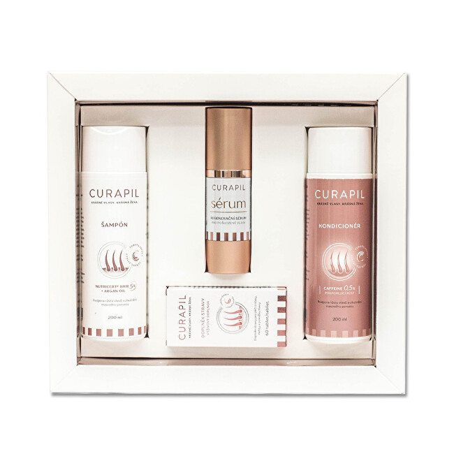 Curapil Gift set to support hair growth (shampoo + conditioner + regenerating serum + tablets 60 pcs) Moterims