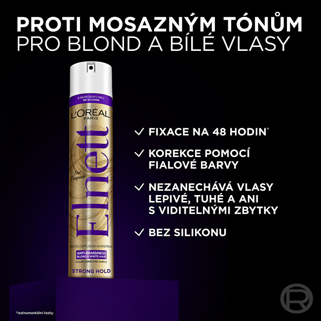 L&acute;Or&eacute;al Paris Microdiffusion hairspray for blonde and white hair Elnett (Anti-Brassiness Color-Correcting Purple M 300ml modeliavimo priemonė