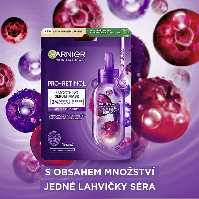 Garnier Skin Naturals Pro-Retinol Smoothing Serum Mask 22 g vietinės priežiūros priemonė